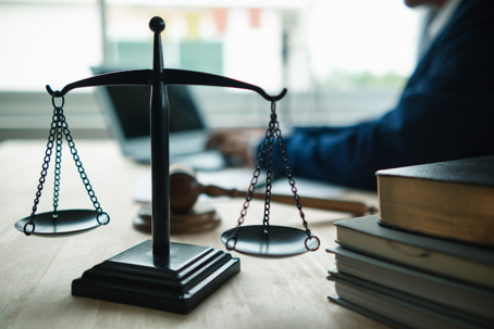 Scales of justice on desk