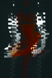 A hand holds a piece of paper that is burning, with bright flames consuming the document against a dark background.