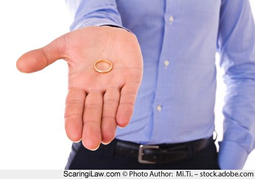 Man with wedding ring in palm