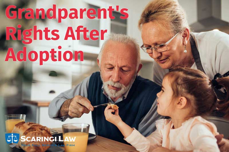 Grandparents having breakfast with their adopted child.